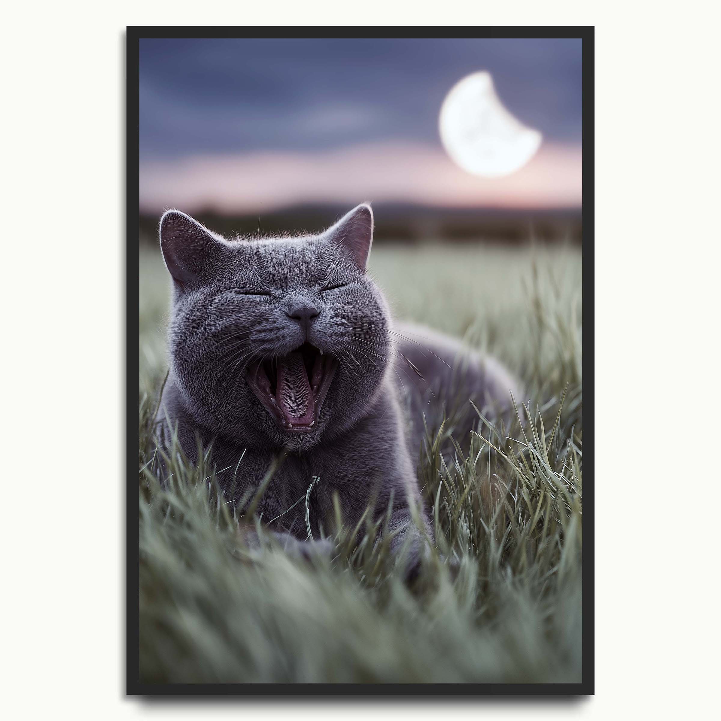 Moonlit Yawn Cat