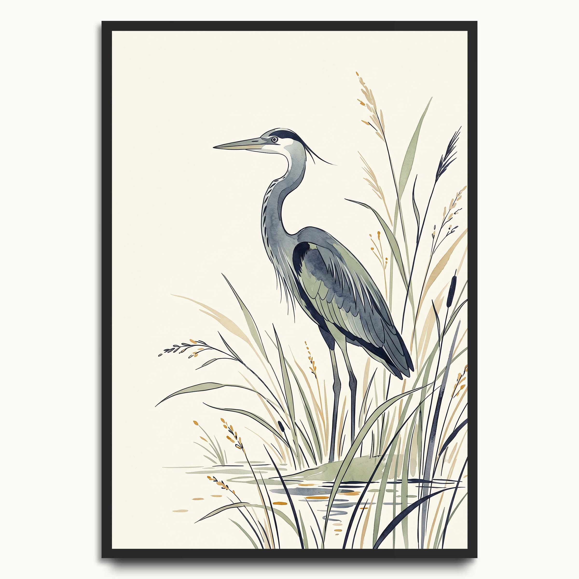 Heron by Reeds